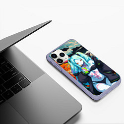 Чехол iPhone 11 Pro матовый Ребекка и дракон - Киберпанк аниме, цвет: 3D-светло-сиреневый — фото 2