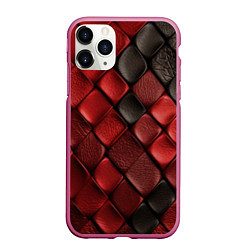 Чехол iPhone 11 Pro матовый Кожаная красно черная текстура