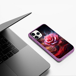 Чехол iPhone 11 Pro матовый Алая космическая роза - Нейросеть, цвет: 3D-фиолетовый — фото 2