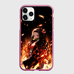 Чехол iPhone 11 Pro матовый Незуко и пламя - клинок