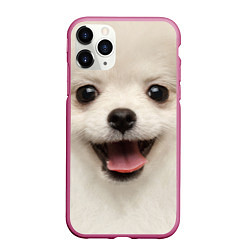 Чехол iPhone 11 Pro матовый Белая собачка - Померанский Шпиц, цвет: 3D-малиновый