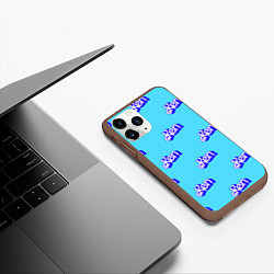 Чехол iPhone 11 Pro матовый Синий логотип Кен - паттерн, цвет: 3D-коричневый — фото 2