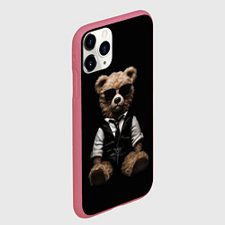 Чехол iPhone 11 Pro матовый Плюшевый мишка в очках, цвет: 3D-малиновый — фото 2