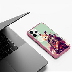 Чехол iPhone 11 Pro матовый Заяц на фоне луны - фантазия - нейросеть, цвет: 3D-малиновый — фото 2