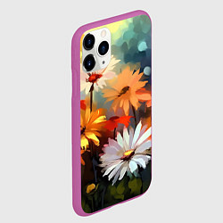 Чехол iPhone 11 Pro матовый Маслянные ромашки, цвет: 3D-фиолетовый — фото 2