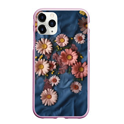 Чехол iPhone 11 Pro матовый Хризантемы на джинсе, цвет: 3D-розовый