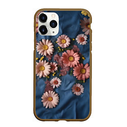 Чехол iPhone 11 Pro матовый Хризантемы на джинсе, цвет: 3D-коричневый