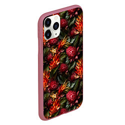 Чехол iPhone 11 Pro матовый Тропические цветы, цвет: 3D-малиновый — фото 2