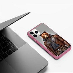 Чехол iPhone 11 Pro матовый Cool bear - steampunk - neural network, цвет: 3D-малиновый — фото 2