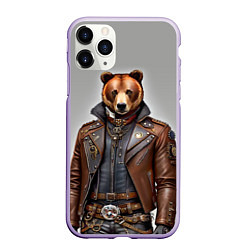 Чехол iPhone 11 Pro матовый Cool bear - steampunk - neural network, цвет: 3D-светло-сиреневый