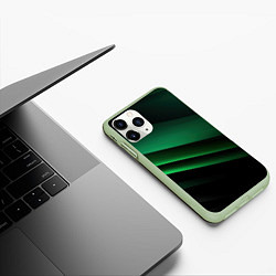 Чехол iPhone 11 Pro матовый Черно зеленые полосы, цвет: 3D-салатовый — фото 2