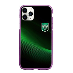Чехол iPhone 11 Pro матовый Герб РФ зеленый черный фон