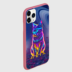 Чехол iPhone 11 Pro матовый Космический неоновый котик - нейросеть, цвет: 3D-малиновый — фото 2
