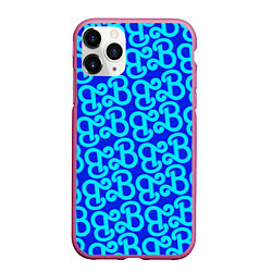 Чехол iPhone 11 Pro матовый Логотип Барби - синий паттерн, цвет: 3D-малиновый