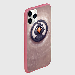 Чехол iPhone 11 Pro матовый Забавный черный ворон, цвет: 3D-малиновый — фото 2