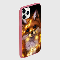 Чехол iPhone 11 Pro матовый Лисенок в гирлянде, цвет: 3D-малиновый — фото 2