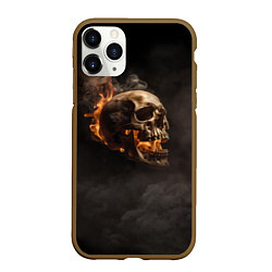 Чехол iPhone 11 Pro матовый Горящий череп в дыму, цвет: 3D-коричневый