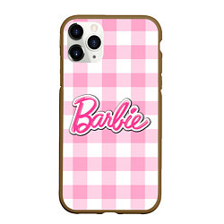 Чехол iPhone 11 Pro матовый Барби лого розовая клетка