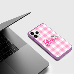 Чехол iPhone 11 Pro матовый Барби лого розовая клетка, цвет: 3D-фиолетовый — фото 2