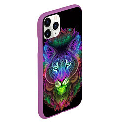 Чехол iPhone 11 Pro матовый Разноцветный неоновый лев, цвет: 3D-фиолетовый — фото 2