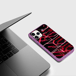 Чехол iPhone 11 Pro матовый Неоновые линии красные, цвет: 3D-фиолетовый — фото 2