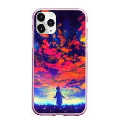 Чехол iPhone 11 Pro матовый Anime girl sky, цвет: 3D-розовый