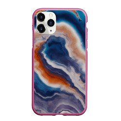 Чехол iPhone 11 Pro матовый Текстура агата сине-оранжевая, цвет: 3D-малиновый