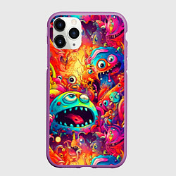 Чехол iPhone 11 Pro матовый Кислотные чудики, цвет: 3D-фиолетовый