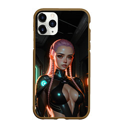 Чехол iPhone 11 Pro матовый Красивая девушка киберпанк, цвет: 3D-коричневый