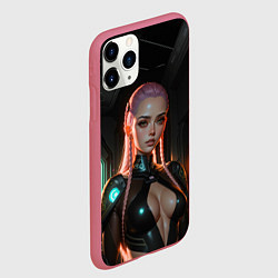 Чехол iPhone 11 Pro матовый Красивая девушка киберпанк, цвет: 3D-малиновый — фото 2