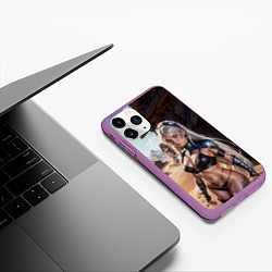 Чехол iPhone 11 Pro матовый Девушка в стиле киберпанк, цвет: 3D-фиолетовый — фото 2