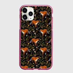 Чехол iPhone 11 Pro матовый Лисы и цветы