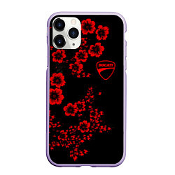 Чехол iPhone 11 Pro матовый Ducati - red flowers, цвет: 3D-светло-сиреневый