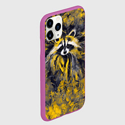 Чехол iPhone 11 Pro матовый Абстрактный желтый енот в стиле арт, цвет: 3D-фиолетовый — фото 2