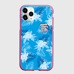 Чехол iPhone 11 Pro матовый Цветочный паттерн - GTA vice city, цвет: 3D-малиновый