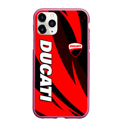 Чехол iPhone 11 Pro матовый Ducati - красные волны, цвет: 3D-малиновый