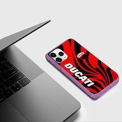 Чехол iPhone 11 Pro матовый Ducati - red stripes, цвет: 3D-фиолетовый — фото 2
