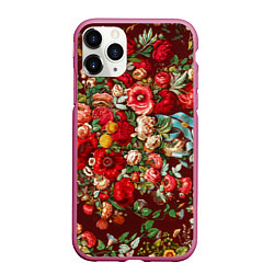Чехол iPhone 11 Pro матовый Платок цветочный узор, цвет: 3D-малиновый