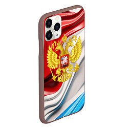 Чехол iPhone 11 Pro матовый Герб России на фоне флага, цвет: 3D-коричневый — фото 2