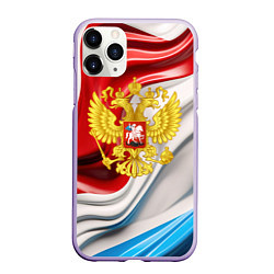 Чехол iPhone 11 Pro матовый Герб России на фоне флага