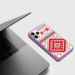Чехол iPhone 11 Pro матовый Удмуртская роспись, цвет: 3D-фиолетовый — фото 2