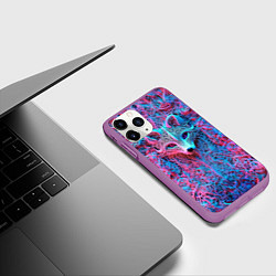 Чехол iPhone 11 Pro матовый Лис из розово-голубых узоров, цвет: 3D-фиолетовый — фото 2
