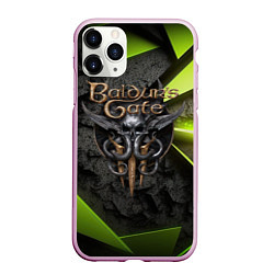 Чехол iPhone 11 Pro матовый Baldurs Gate 3 logo green abstract, цвет: 3D-розовый