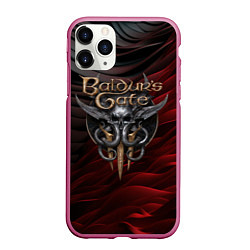 Чехол iPhone 11 Pro матовый Baldurs Gate 3 logo dark red black