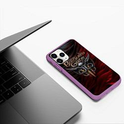 Чехол iPhone 11 Pro матовый Baldurs Gate 3 logo dark red black, цвет: 3D-фиолетовый — фото 2