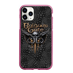 Чехол iPhone 11 Pro матовый Baldurs Gate 3 logo dark black, цвет: 3D-малиновый