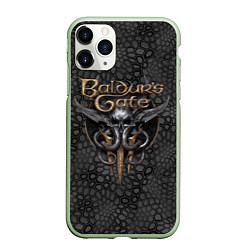 Чехол iPhone 11 Pro матовый Baldurs Gate 3 logo dark black, цвет: 3D-салатовый