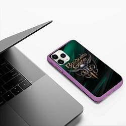 Чехол iPhone 11 Pro матовый Baldurs Gate 3 logo green geometry, цвет: 3D-фиолетовый — фото 2