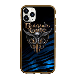 Чехол iPhone 11 Pro матовый Baldurs Gate 3 logo blue geometry