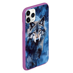 Чехол iPhone 11 Pro матовый Голова волка на ледяном фоне, цвет: 3D-фиолетовый — фото 2